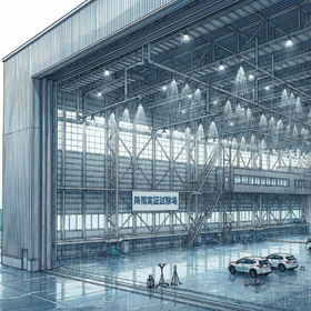 Automobile test rain and fog reproduction system | Comprehensive proposal from drying process to water treatment.